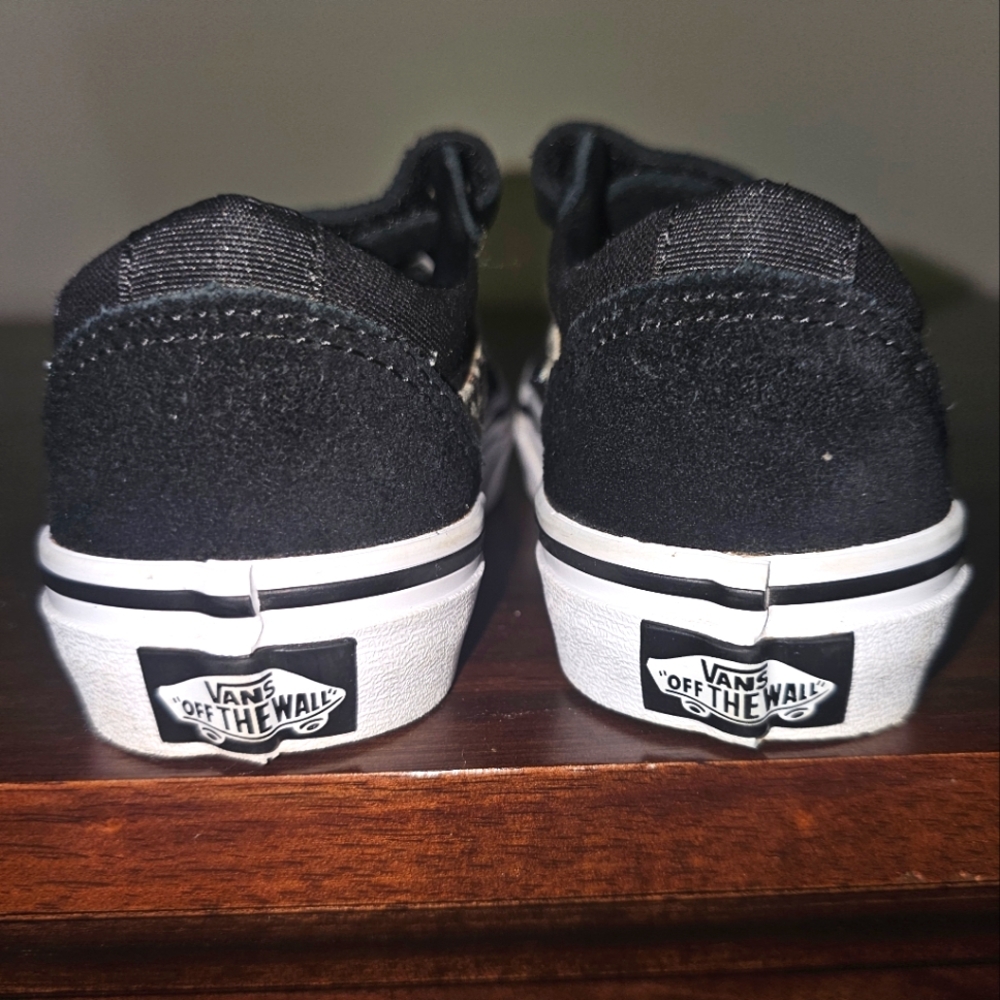 Vans Kids Black Sneakers with Leopard Accents - Picture 3 of 6